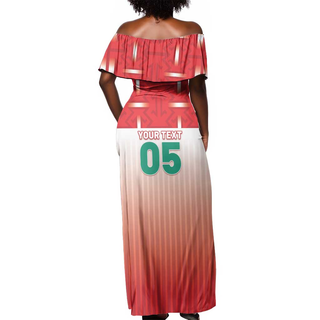 Custom Morocco Football Off Shoulder Maxi Dress 1994 Retro Red Version - African Pride