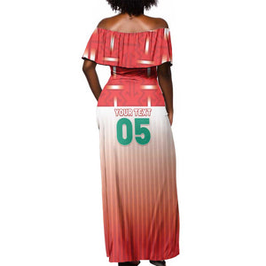 Custom Morocco Football Off Shoulder Maxi Dress 1994 Retro Red Version - African Pride