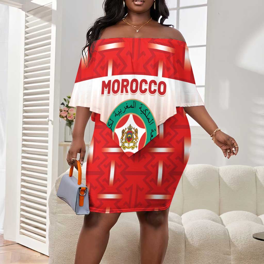 Custom Morocco Football Off Shoulder Short Dress 1994 Retro Red Version - African Pride