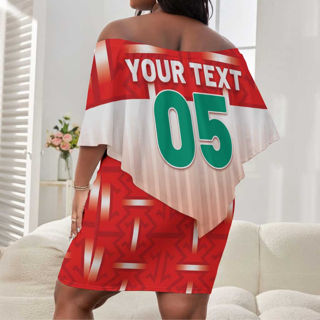 Custom Morocco Football Off Shoulder Short Dress 1994 Retro Red Version - African Pride