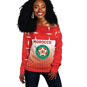 Custom Morocco Football Off Shoulder Sweater 1994 Retro Red Version - African Pride