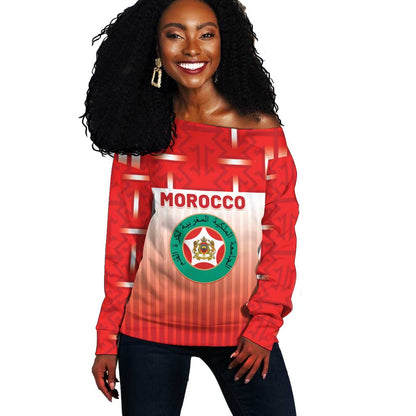 Custom Morocco Football Off Shoulder Sweater 1994 Retro Red Version - African Pride