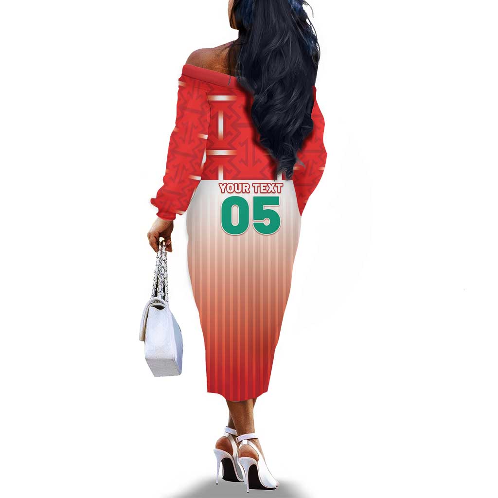Custom Morocco Football Off The Shoulder Long Sleeve Dress 1994 Retro Red Version - African Pride