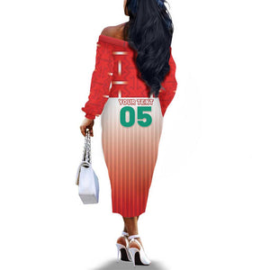 Custom Morocco Football Off The Shoulder Long Sleeve Dress 1994 Retro Red Version - African Pride