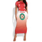 Custom Morocco Football Short Sleeve Bodycon Dress 1994 Retro Red Version - African Pride