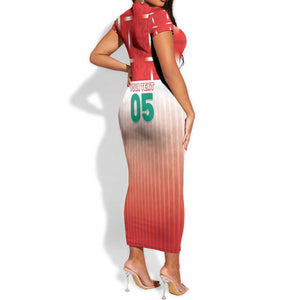 Custom Morocco Football Short Sleeve Bodycon Dress 1994 Retro Red Version - African Pride