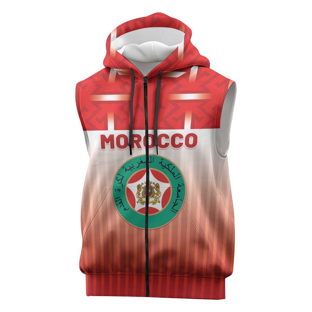 Custom Morocco Football Sleeveless Zip Hoodie 1994 Retro Red Version - African Pride