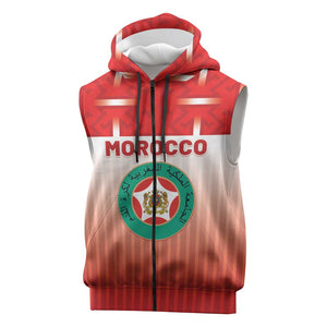 Custom Morocco Football Sleeveless Zip Hoodie 1994 Retro Red Version - African Pride