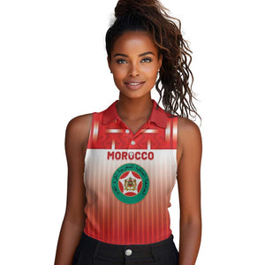 Custom Morocco Football Women Sleeveless Polo Shirt 1994 Retro Red Version - African Pride