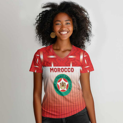 Custom Morocco Football Women V-Neck T-Shirt 1994 Retro Red Version - African Pride