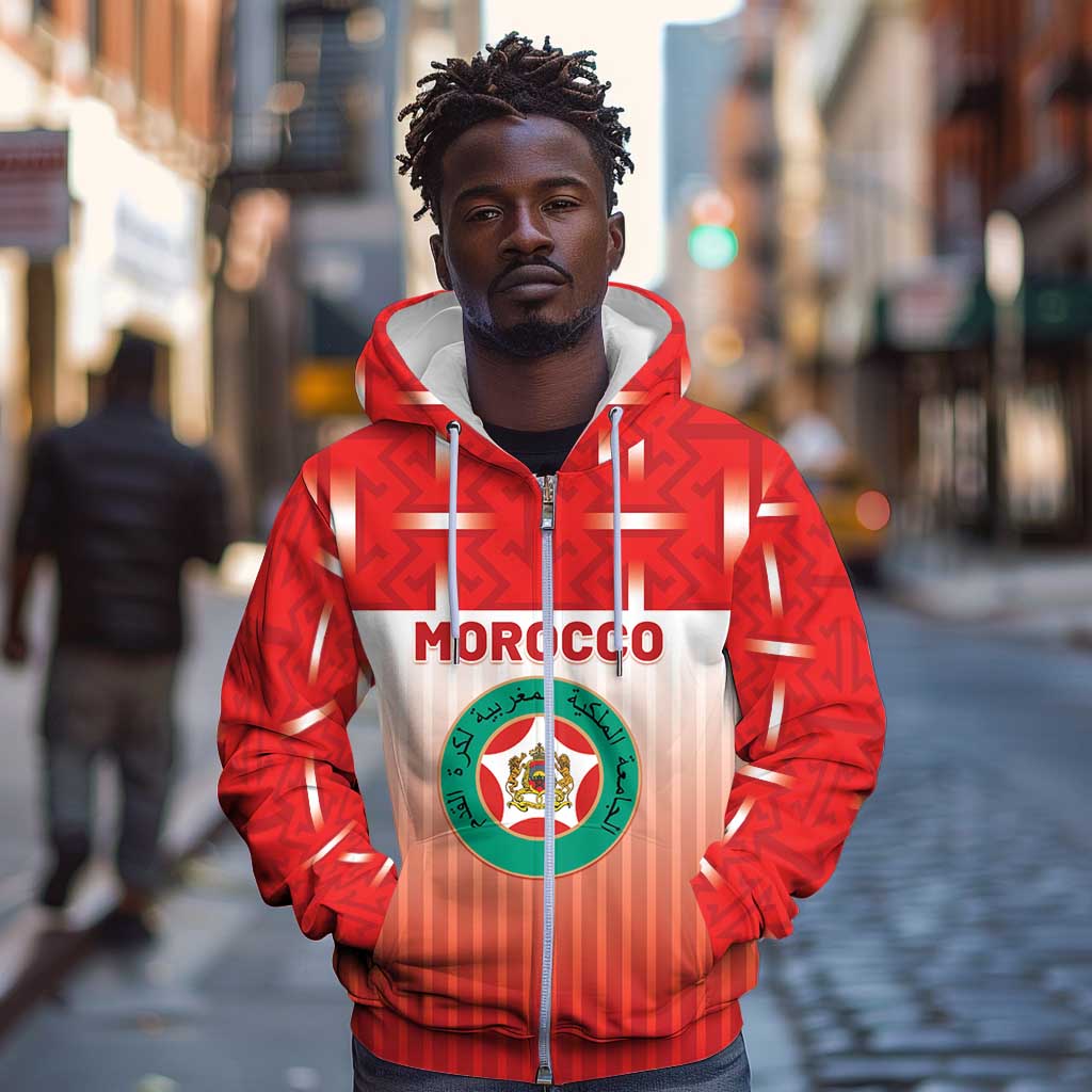 Custom Morocco Football Zip Hoodie 1994 Retro Red Version - African Pride