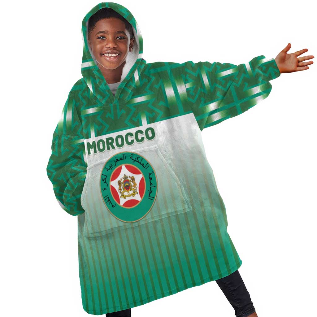 Custom Morocco Football Kid Wearable Blanket Hoodie 1994 Retro Green Version - African Pride