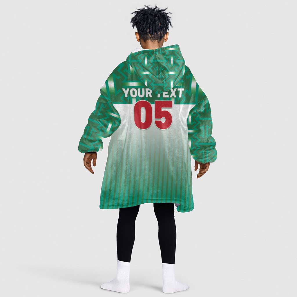 Custom Morocco Football Kid Wearable Blanket Hoodie 1994 Retro Green Version - African Pride