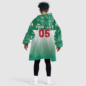 Custom Morocco Football Kid Wearable Blanket Hoodie 1994 Retro Green Version - African Pride
