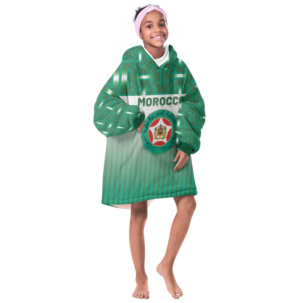 Custom Morocco Football Kid Wearable Blanket Hoodie 1994 Retro Green Version - African Pride