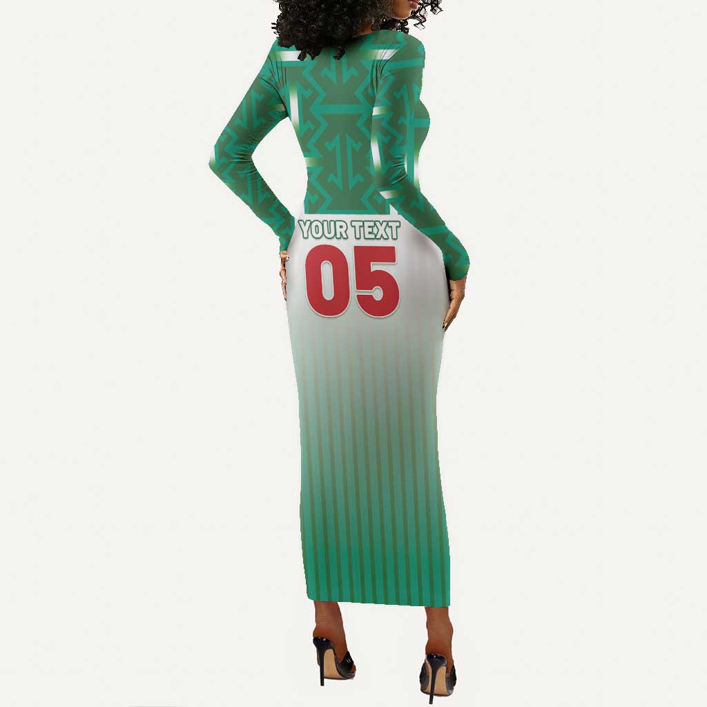 Custom Morocco Football Long Sleeve Bodycon Dress 1994 Retro Green Version - African Pride