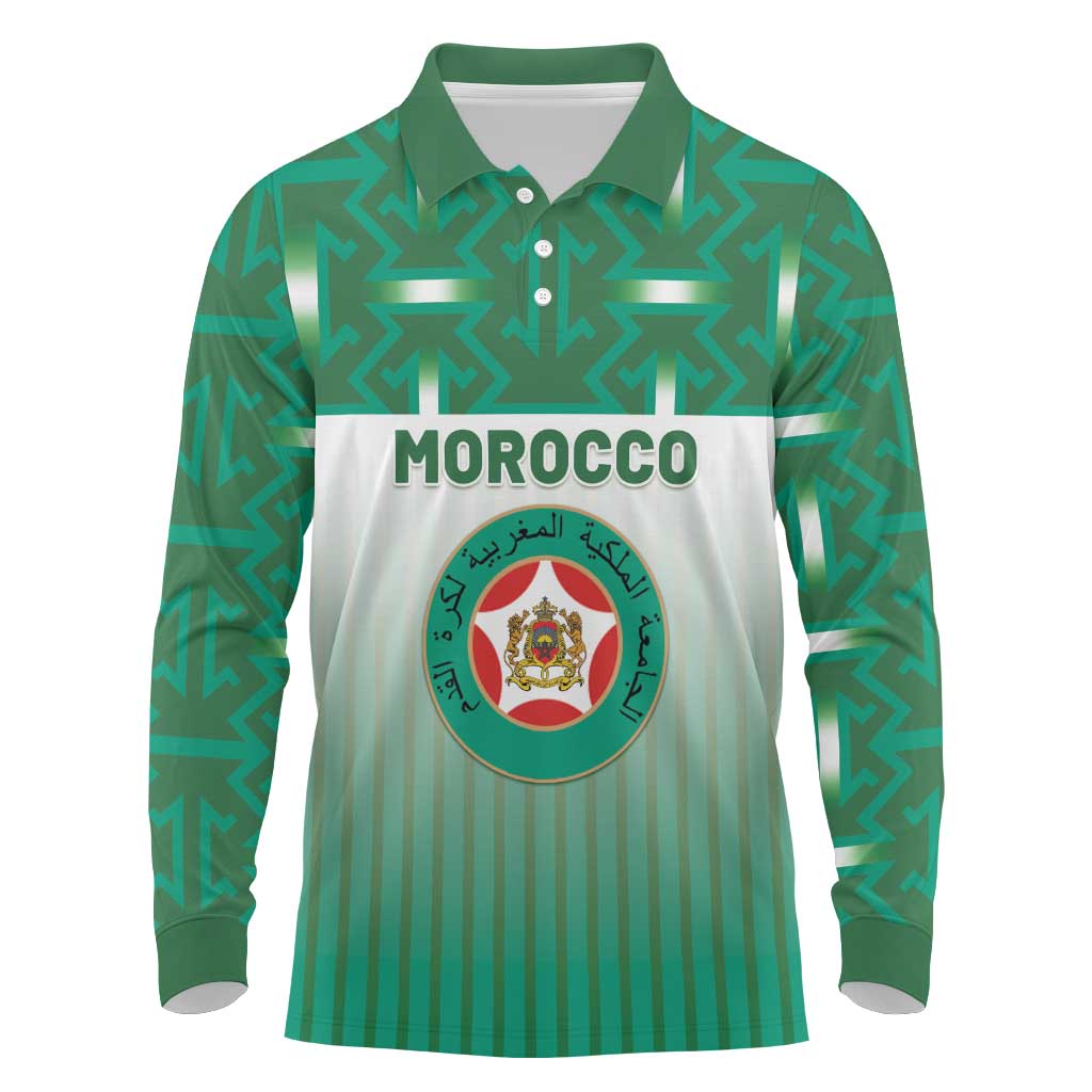 Custom Morocco Football Long Sleeve Polo Shirt 1994 Retro Green Version - African Pride