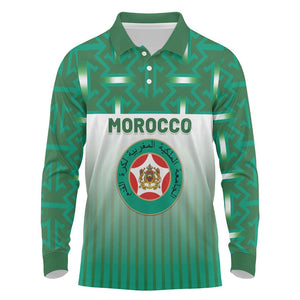 Custom Morocco Football Long Sleeve Polo Shirt 1994 Retro Green Version - African Pride