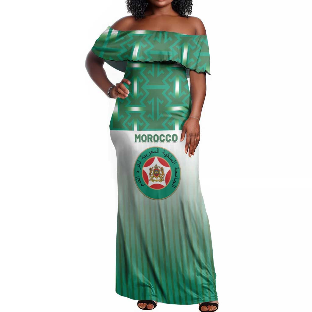 Custom Morocco Football Off Shoulder Maxi Dress 1994 Retro Green Version - African Pride