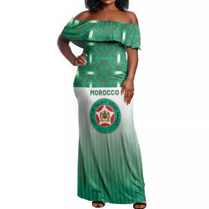 Custom Morocco Football Off Shoulder Maxi Dress 1994 Retro Green Version - African Pride