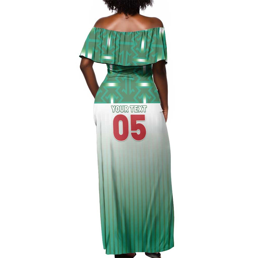 Custom Morocco Football Off Shoulder Maxi Dress 1994 Retro Green Version - African Pride