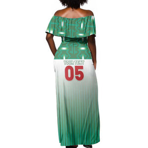 Custom Morocco Football Off Shoulder Maxi Dress 1994 Retro Green Version - African Pride