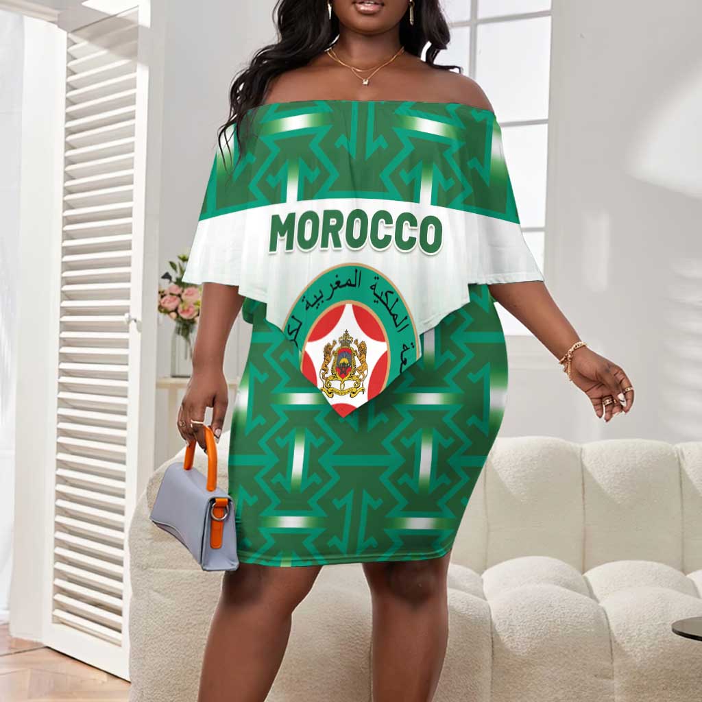 Custom Morocco Football Off Shoulder Short Dress 1994 Retro Green Version - African Pride