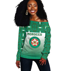 Custom Morocco Football Off Shoulder Sweater 1994 Retro Green Version - African Pride