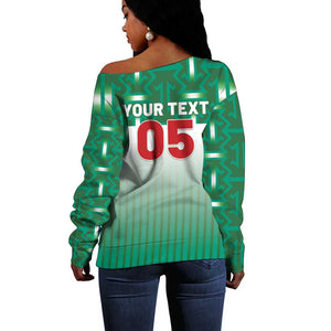 Custom Morocco Football Off Shoulder Sweater 1994 Retro Green Version - African Pride