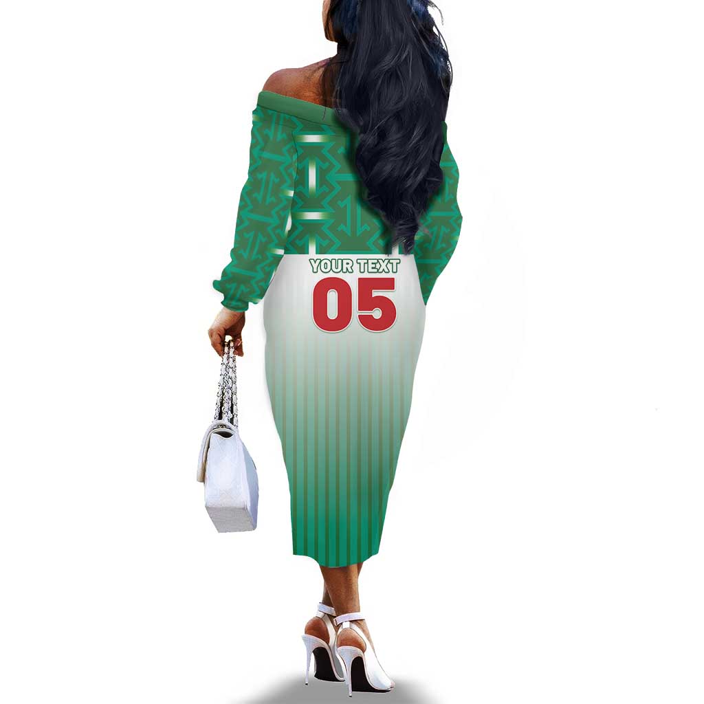 Custom Morocco Football Off The Shoulder Long Sleeve Dress 1994 Retro Green Version - African Pride