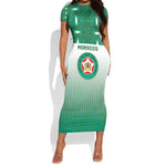 Custom Morocco Football Short Sleeve Bodycon Dress 1994 Retro Green Version - African Pride