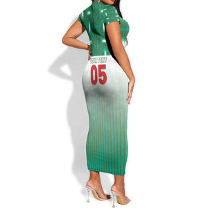Custom Morocco Football Short Sleeve Bodycon Dress 1994 Retro Green Version - African Pride