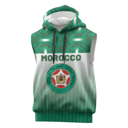 Custom Morocco Football Sleeveless Hoodie 1994 Retro Green Version - African Pride