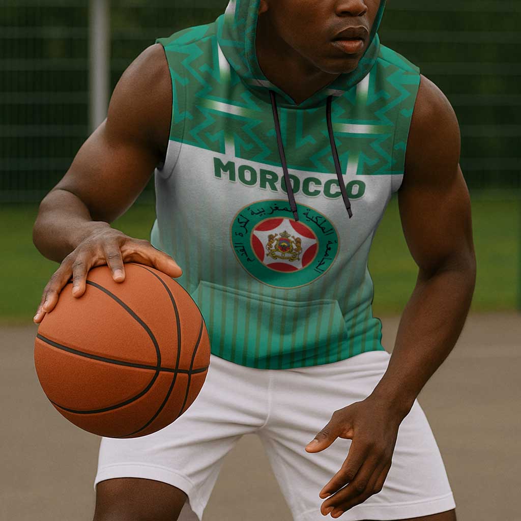 Custom Morocco Football Sleeveless Hoodie 1994 Retro Green Version - African Pride