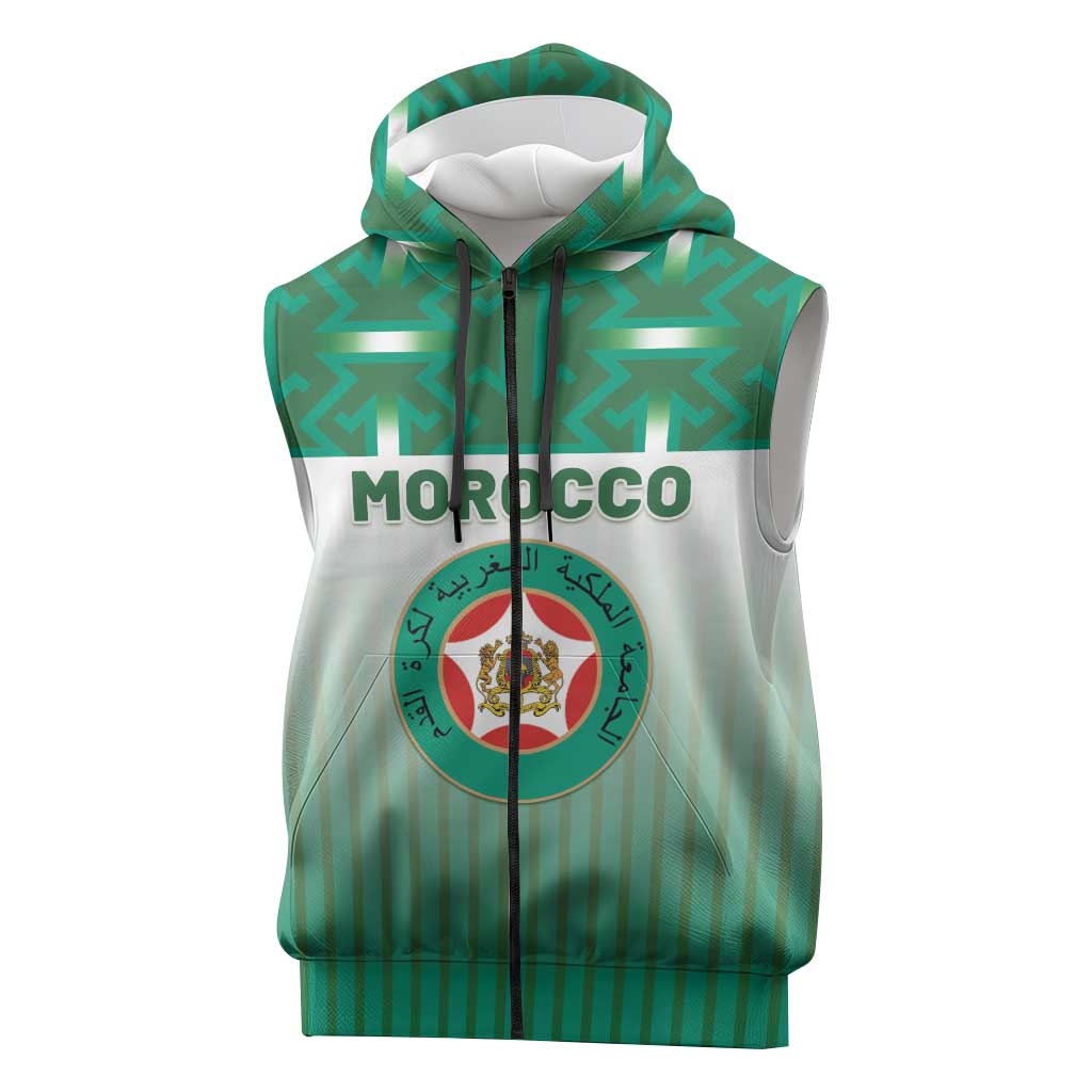 Custom Morocco Football Sleeveless Zip Hoodie 1994 Retro Green Version - African Pride