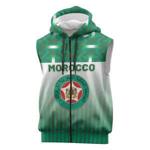 Custom Morocco Football Sleeveless Zip Hoodie 1994 Retro Green Version - African Pride