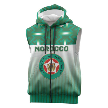 Custom Morocco Football Sleeveless Zip Hoodie 1994 Retro Green Version - African Pride