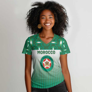 Custom Morocco Football Women V-Neck T-Shirt 1994 Retro Green Version - African Pride