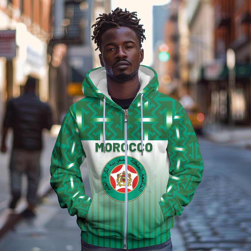 Custom Morocco Football Zip Hoodie 1994 Retro Green Version - African Pride