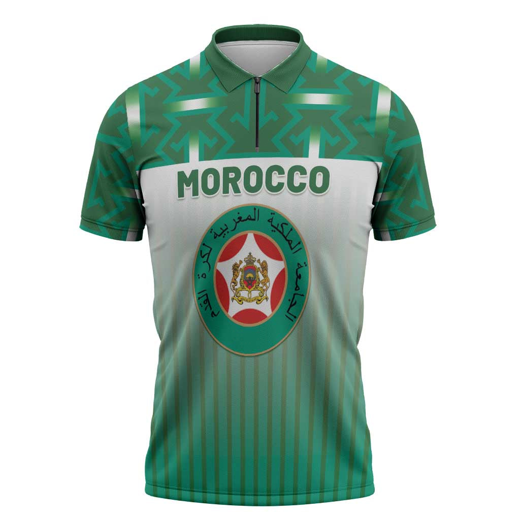 Custom Morocco Football Zipper Polo Shirt 1994 Retro Green Version - African Pride