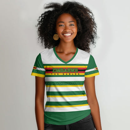 Zimbabwe Rugby Custom Women V-Neck T-Shirt Sables National Pride