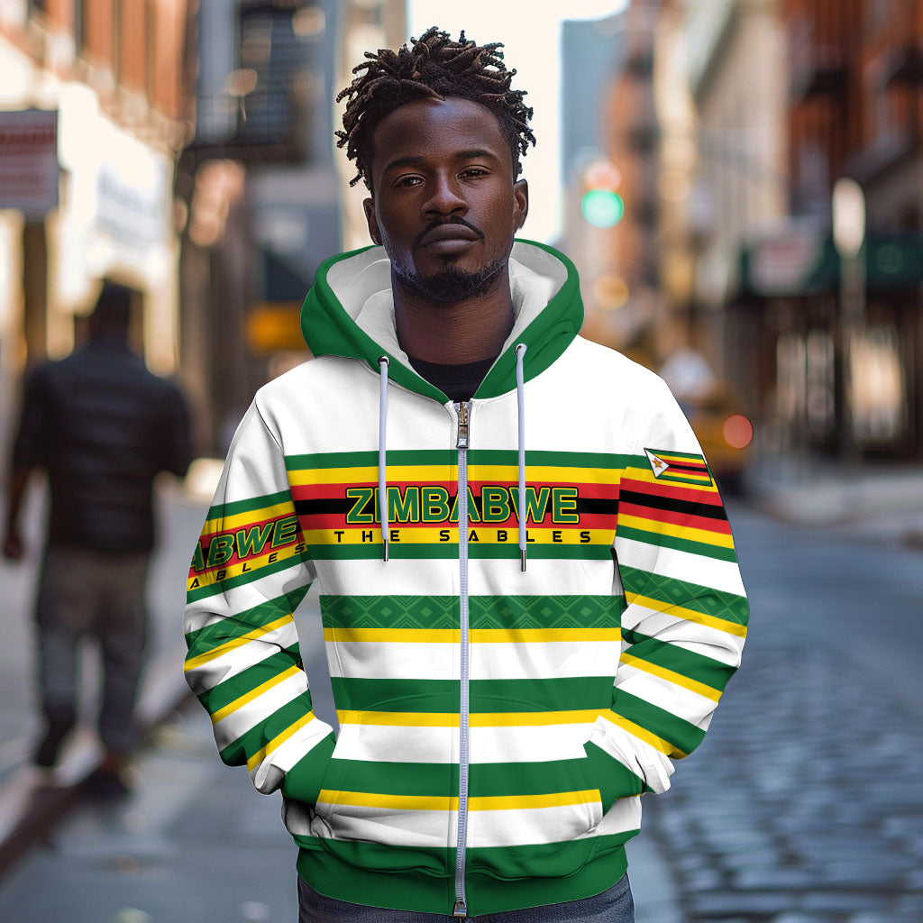 Zimbabwe Rugby Custom Zip Hoodie Sables National Pride