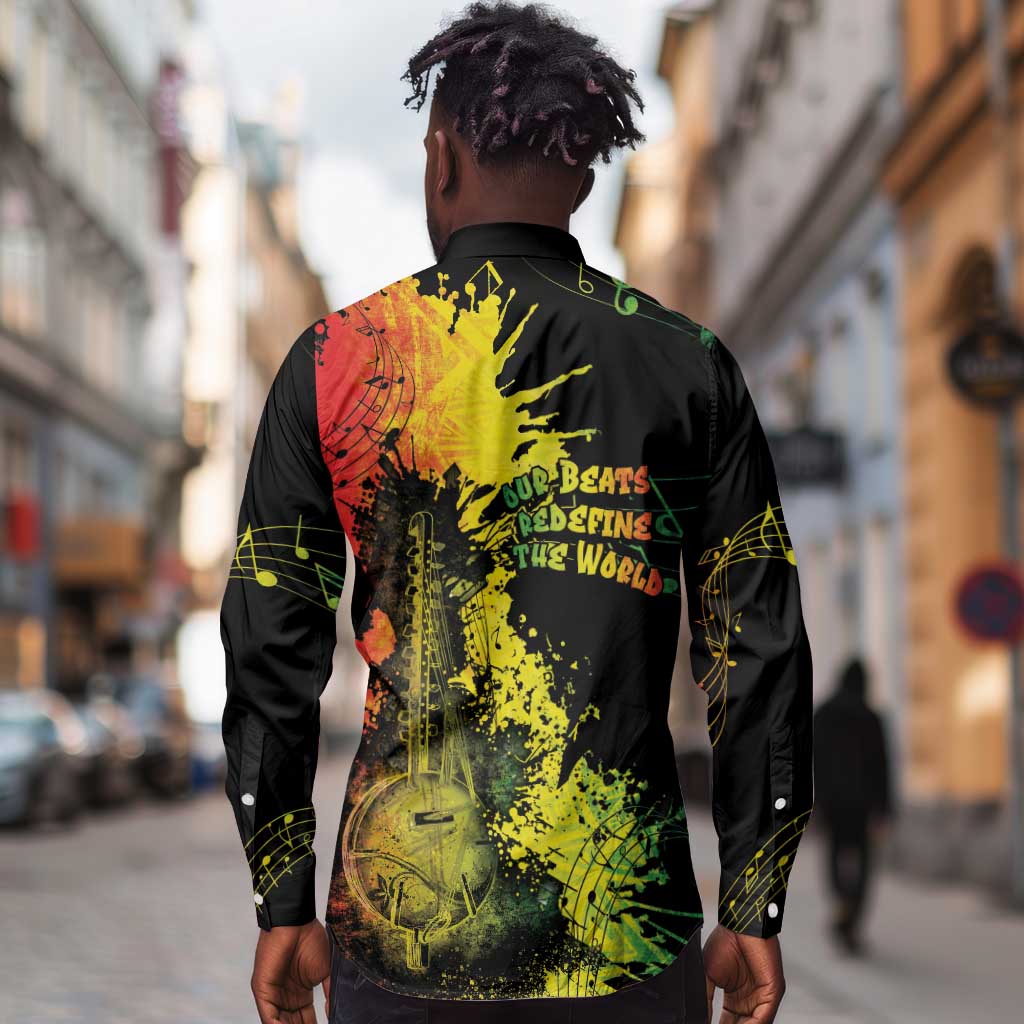 Afro Music Pride Long Sleeve Button Shirt From Our Roots The World Finds Rhythm - African Pride