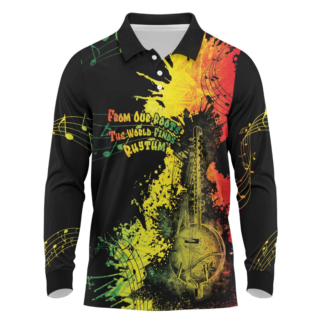 Afro Music Pride Long Sleeve Polo Shirt From Our Roots The World Finds Rhythm - African Pride