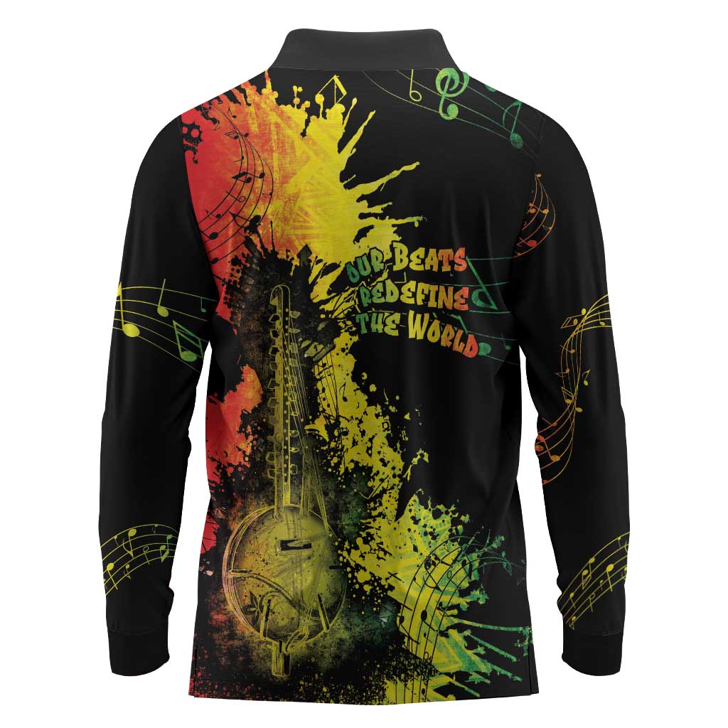 Afro Music Pride Long Sleeve Polo Shirt From Our Roots The World Finds Rhythm - African Pride