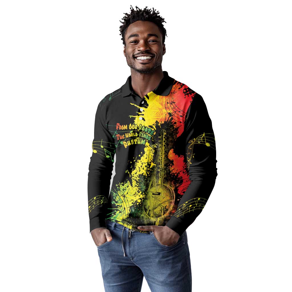Afro Music Pride Long Sleeve Polo Shirt From Our Roots The World Finds Rhythm - African Pride