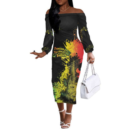 Afro Music Pride Off The Shoulder Long Sleeve Dress From Our Roots The World Finds Rhythm - African Pride