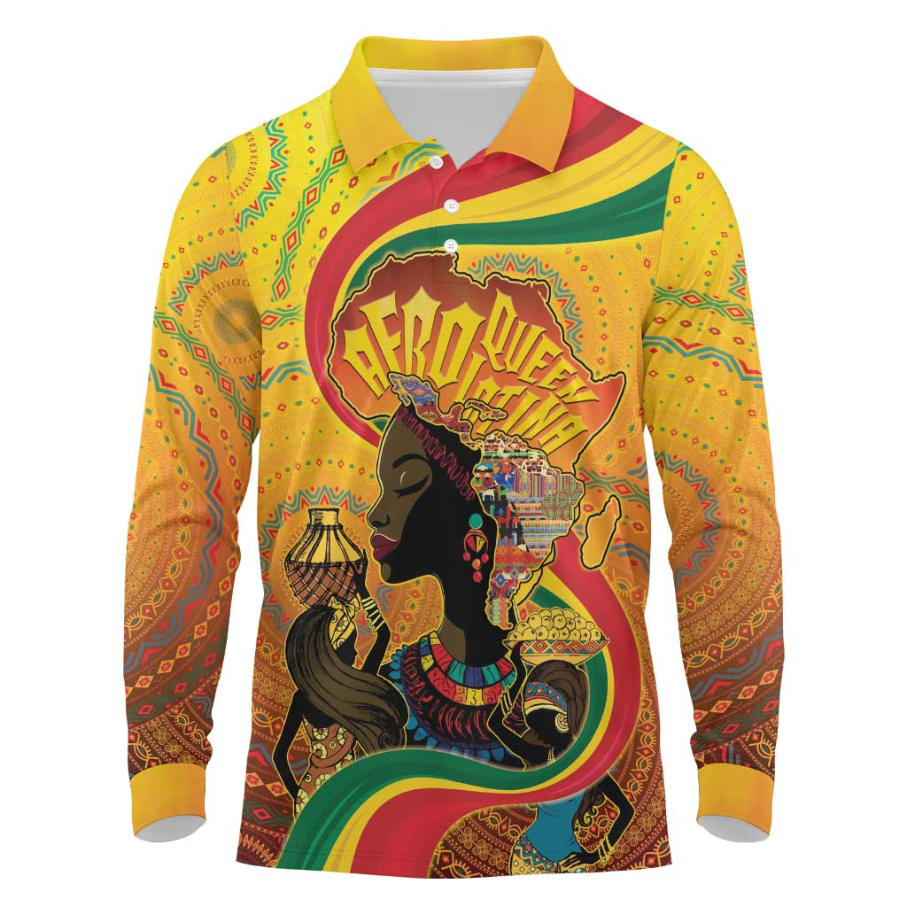 Afro Latina Queen Long Sleeve Polo Shirt The Beauty Of Black Women - African Pride