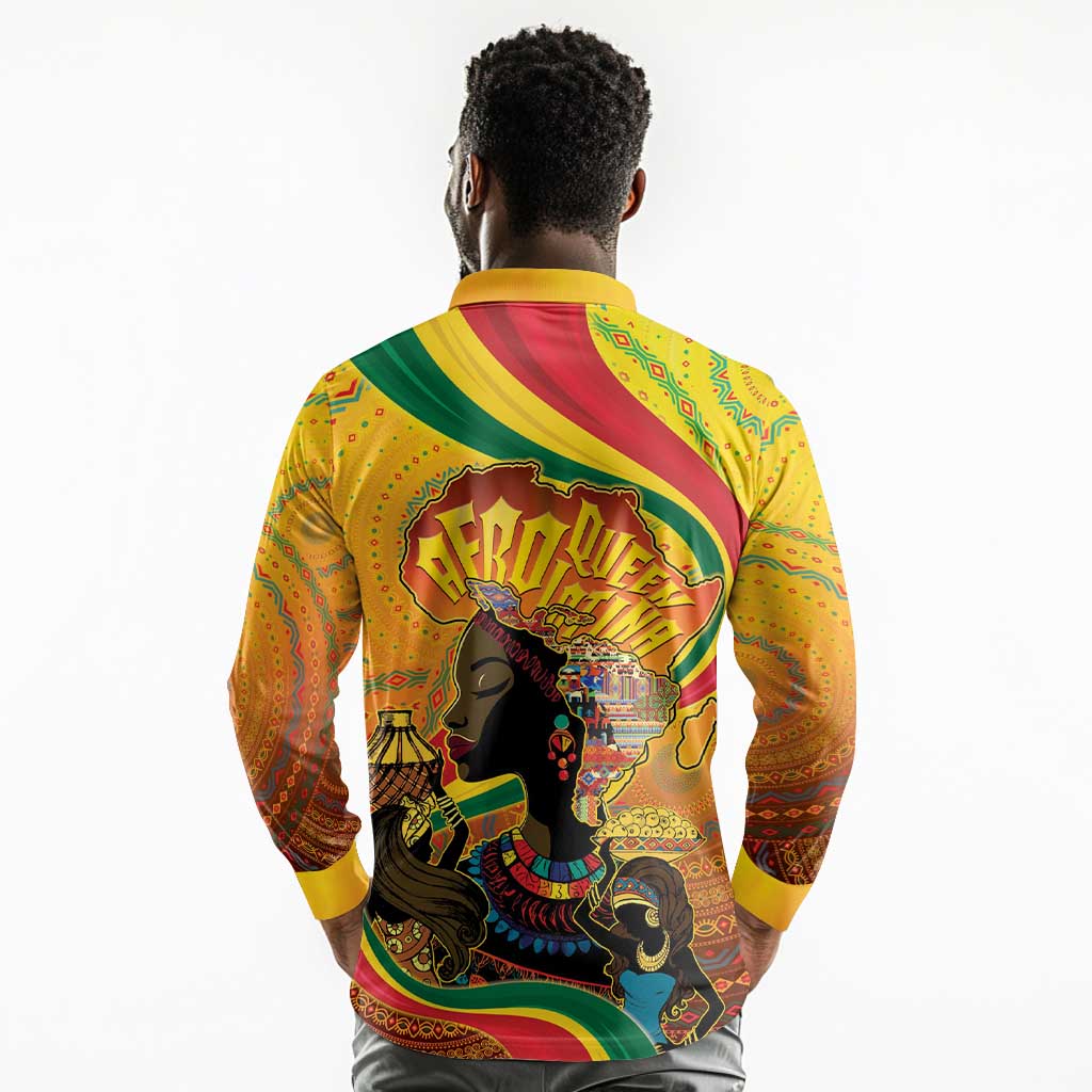 Afro Latina Queen Long Sleeve Polo Shirt The Beauty Of Black Women - African Pride