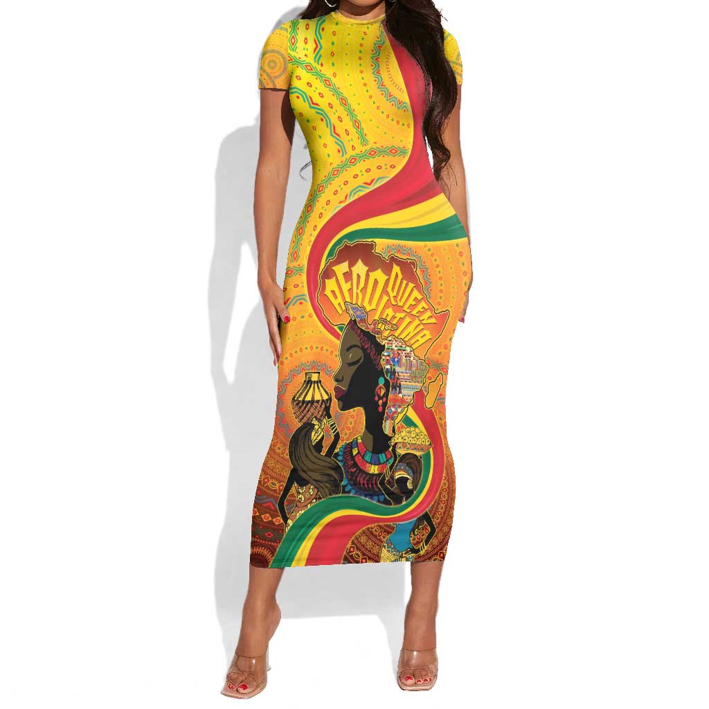 Afro Latina Queen Short Sleeve Bodycon Dress The Beauty Of Black Women - African Pride